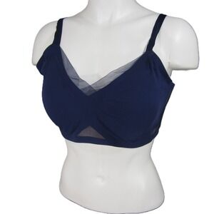 Honeylove CrossOver T-Shirt Bra Size XL Navy Blue Wireless Mesh Adjustable Strap